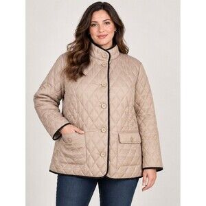 NWOT Dennis Basso women's quilted stand collar field jacket coat 1X tan black